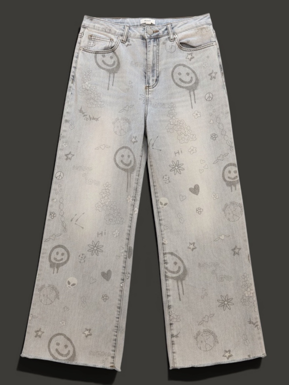 Easel Los Angeles Graphic Print Wide Leg Jeans Size Medium